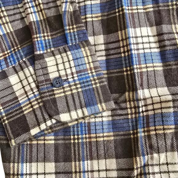 Men's Flannel Shirt L Plaid Button Down LS Brown Blue Western Workwear Outdoor - Picture 7 of 13